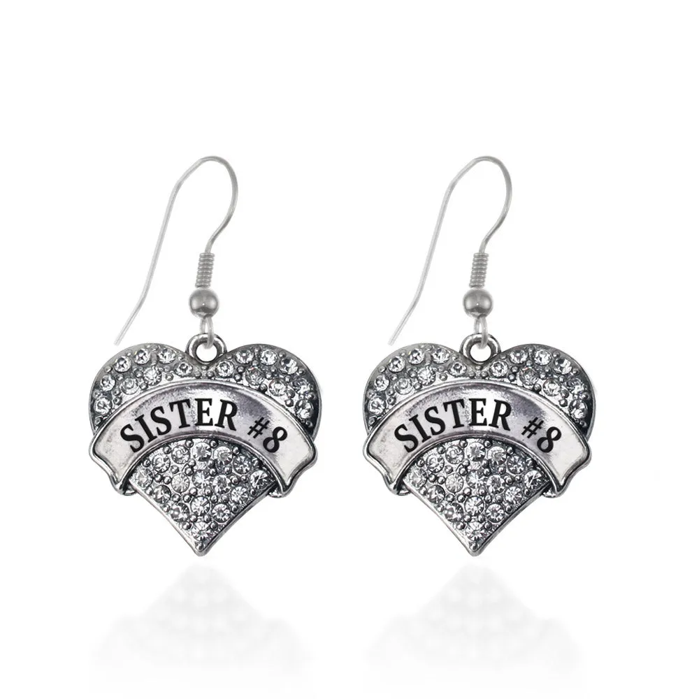 Silver Sister #8 Pave Heart Charm Dangle Earrings