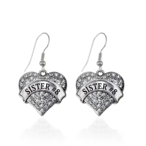 Silver Sister #8 Pave Heart Charm Dangle Earrings