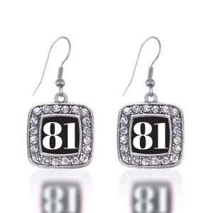 Silver Sport Number 81 Square Charm Dangle Earrings