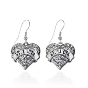 Silver St Lucia Pave Heart Charm Dangle Earrings