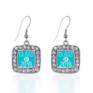 Silver Teal Class of 2018 Square Charm Dangle Earrings