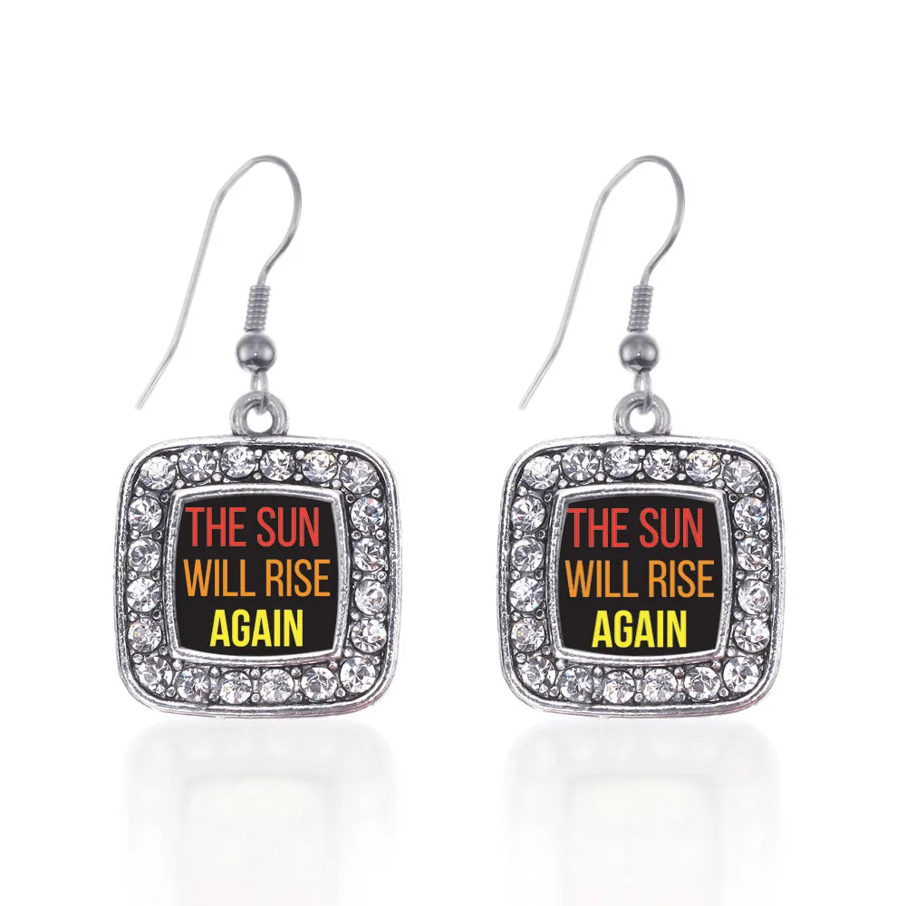 Silver The Sun Will Rise Square Charm Dangle Earrings