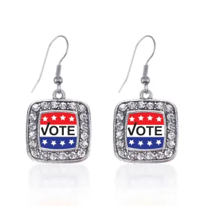 Silver Vote Today Square Charm Dangle Earrings