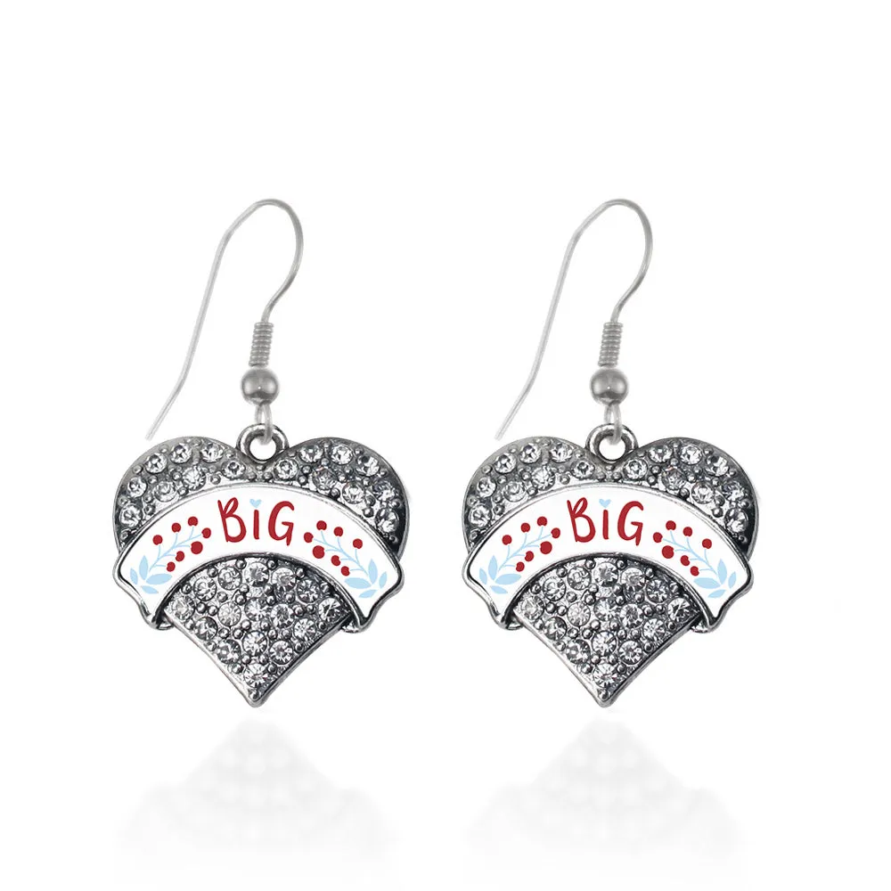 Silver Wine Red and Blue Big Pave Heart Charm Dangle Earrings