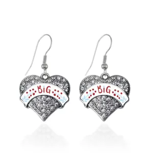 Silver Wine Red and Blue Big Pave Heart Charm Dangle Earrings