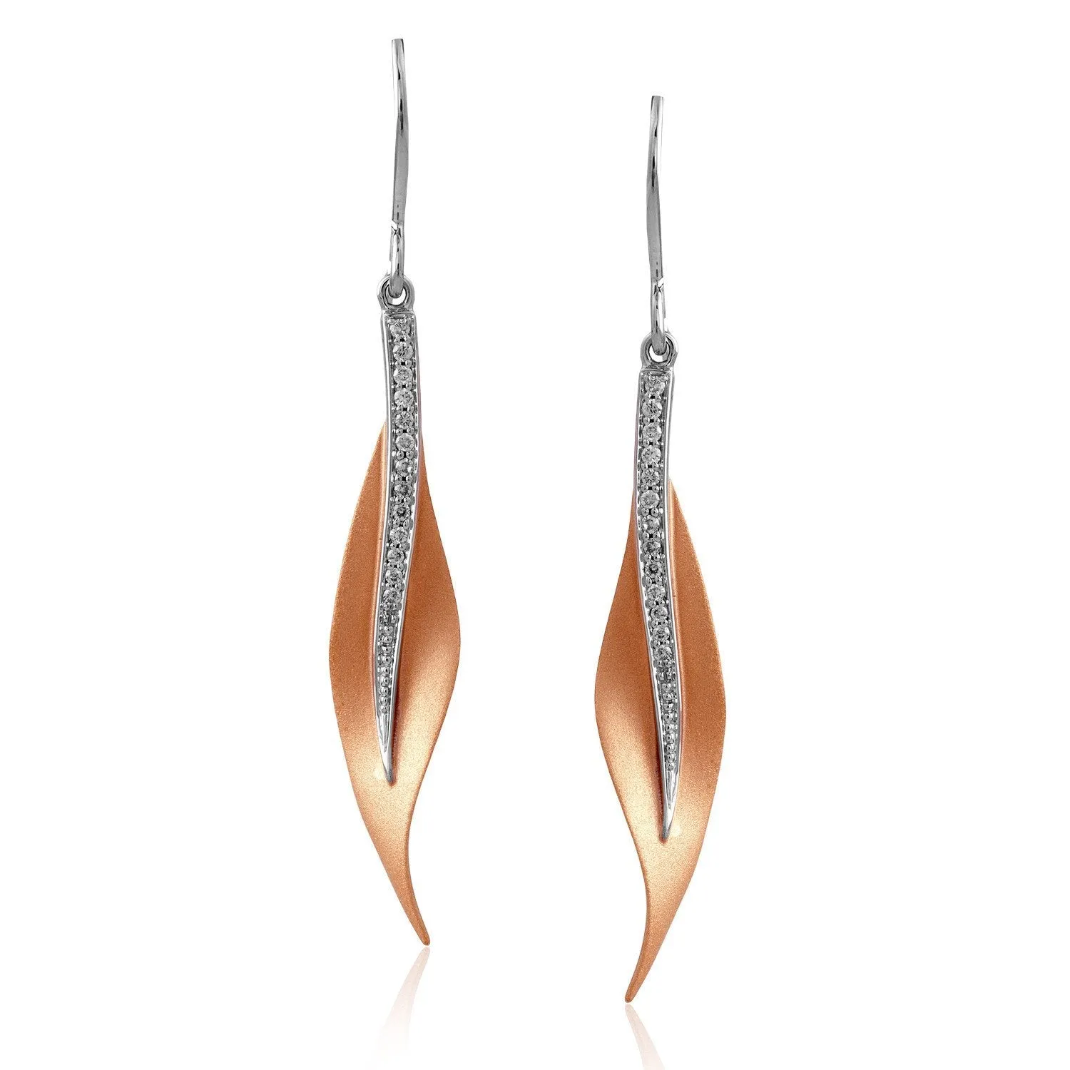 Simon G. White & Rose Gold Satin Finish Fallen Leaves Dangle Earrings