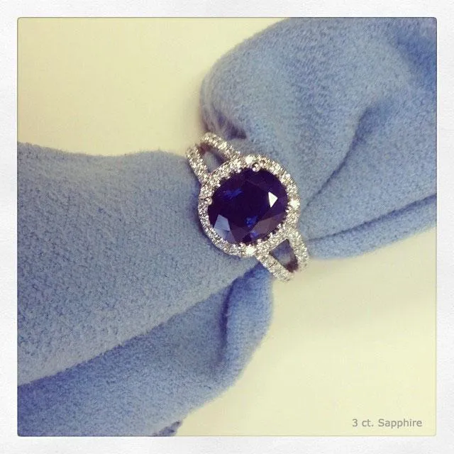 Split Shank Oval Blue Sapphire Halo Engagement Ring