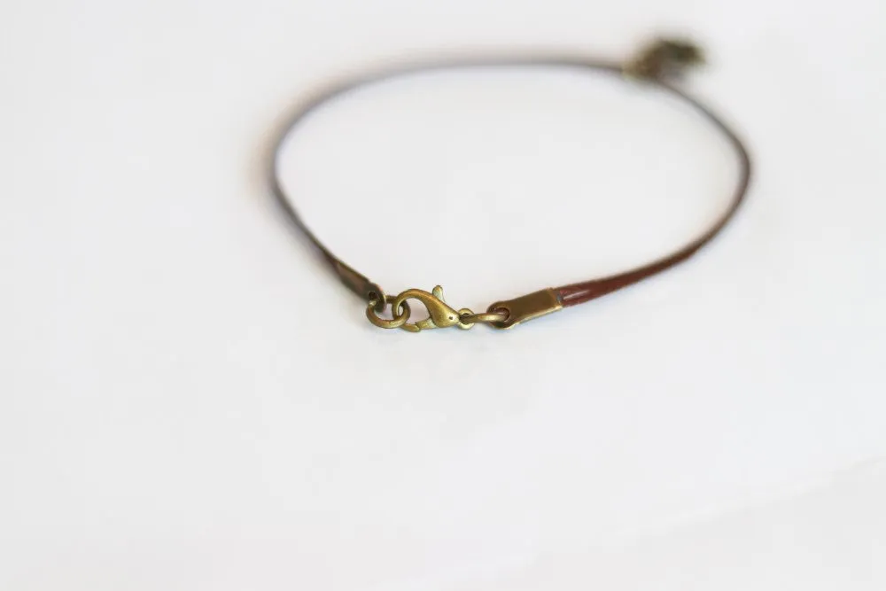 Star of David bracelet for men, Bronze tone charm, brown string, Jewish gift for him, from Israel