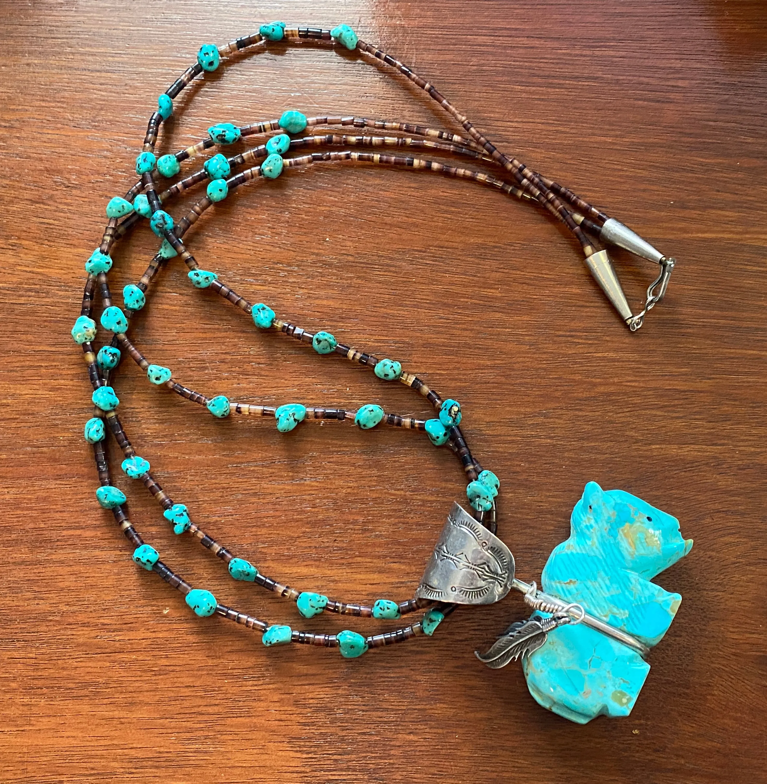 Sterling Silver 925 Heist Bead Carved Turquoise Buffalo Necklace