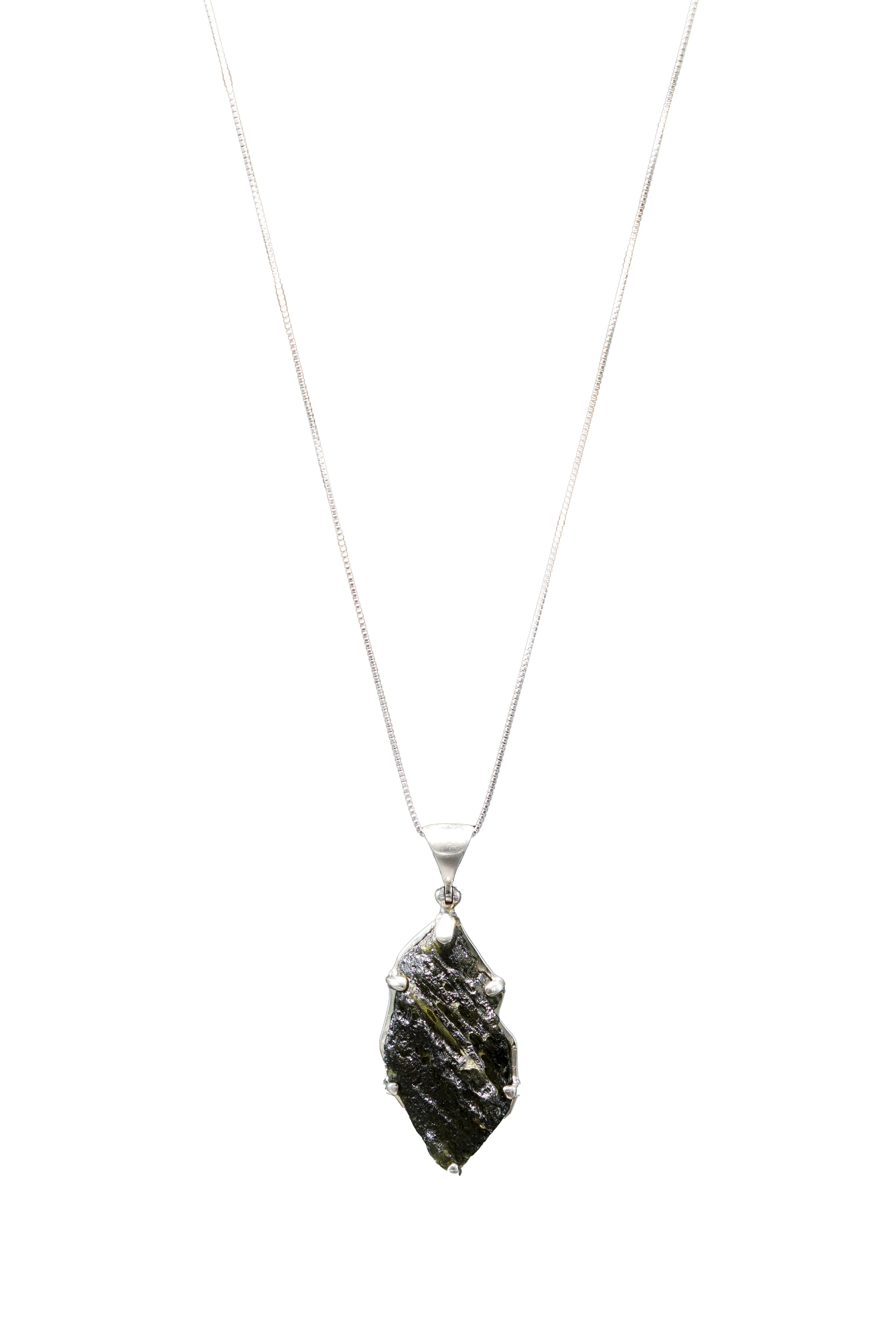 Sterling Silver Adjustable Oversized Leaf-Shaped Moldavite Necklace