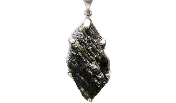 Sterling Silver Adjustable Oversized Leaf-Shaped Moldavite Necklace