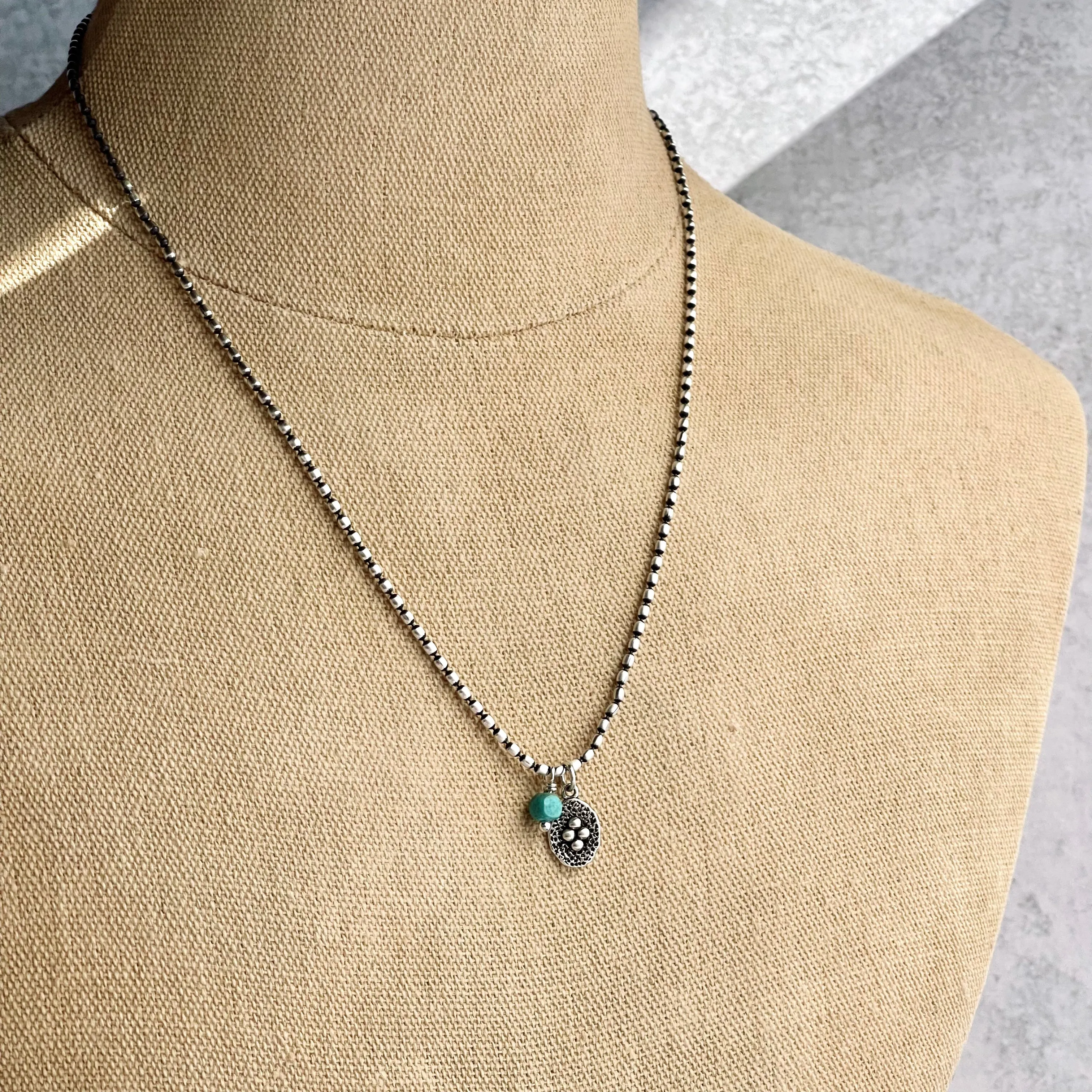 Sterling Silver & Faceted Turquoise Cube Necklace