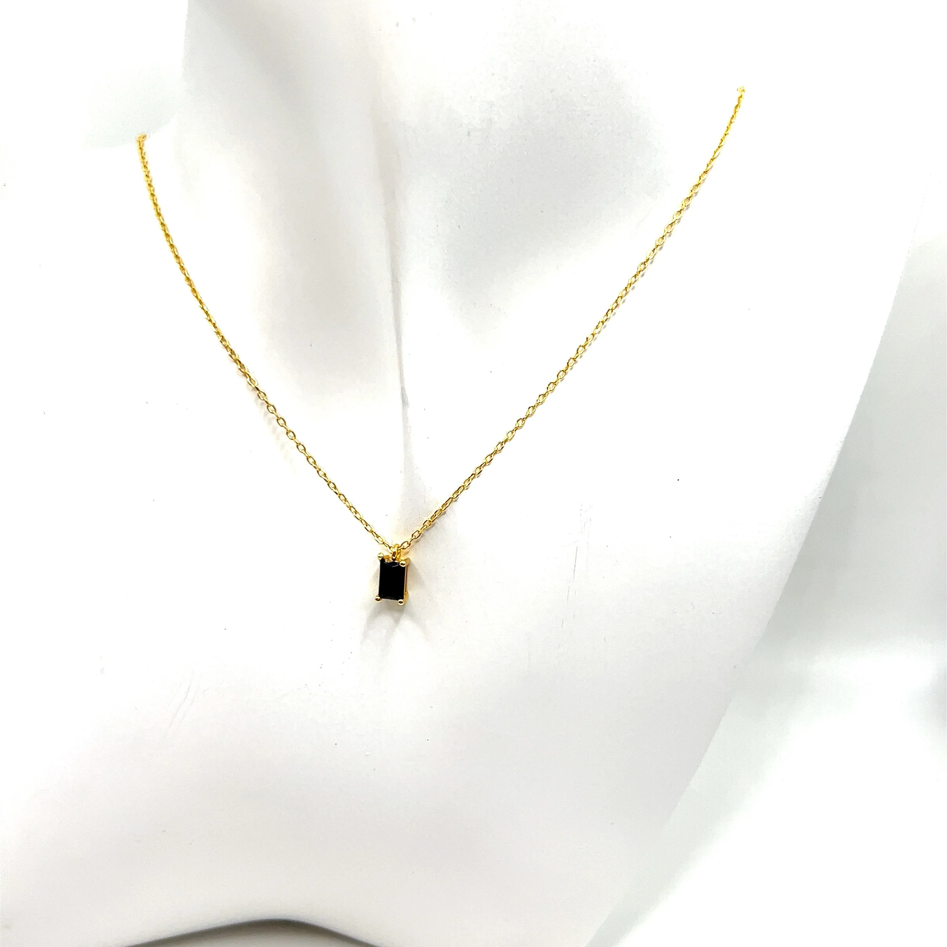 Sterling Silver Black Gemstone Necklace | 18K Gold Vermeil