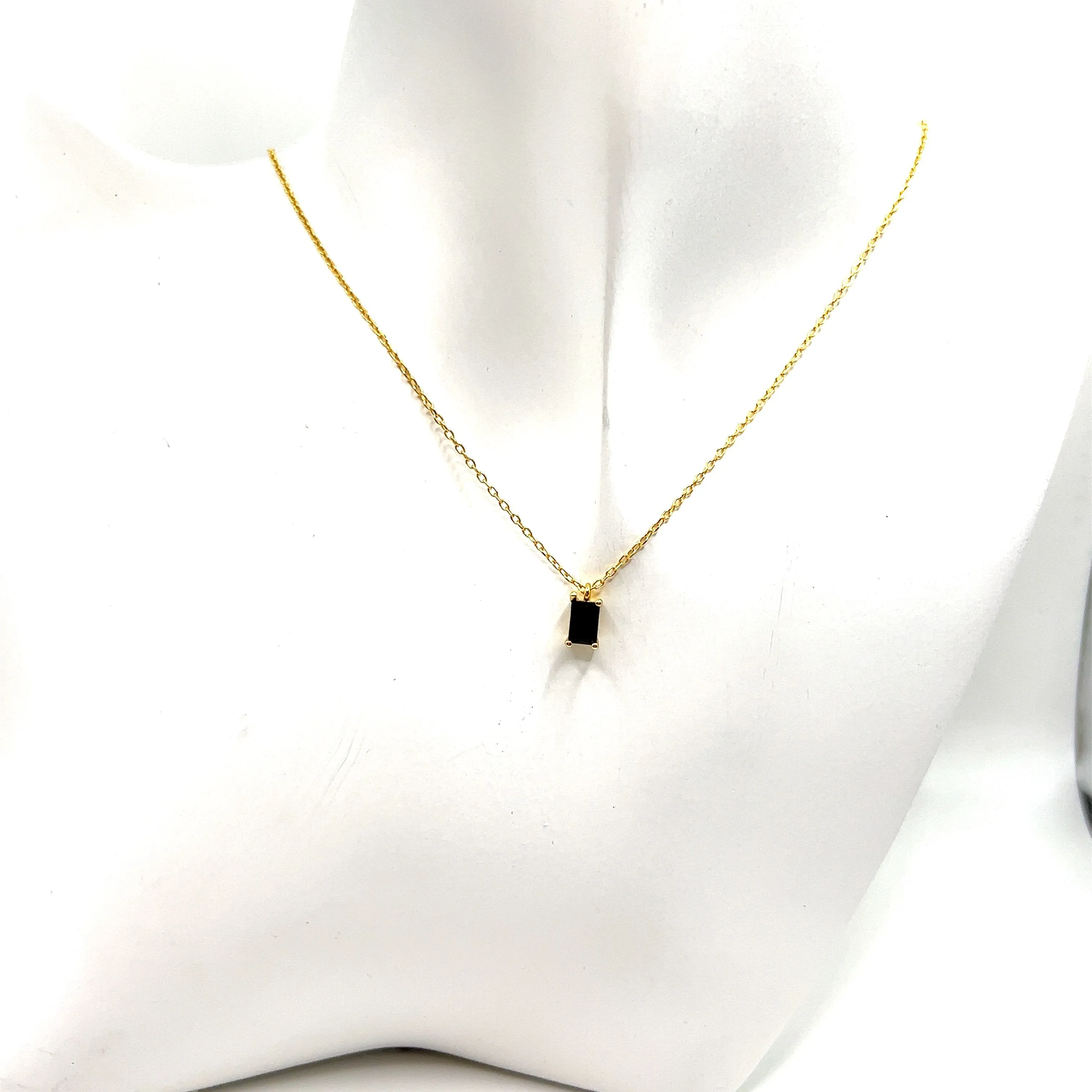 Sterling Silver Black Gemstone Necklace | 18K Gold Vermeil