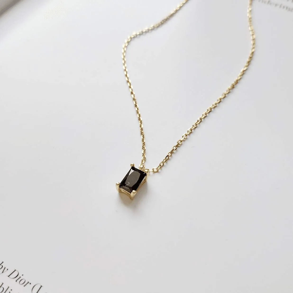 Sterling Silver Black Gemstone Necklace | 18K Gold Vermeil