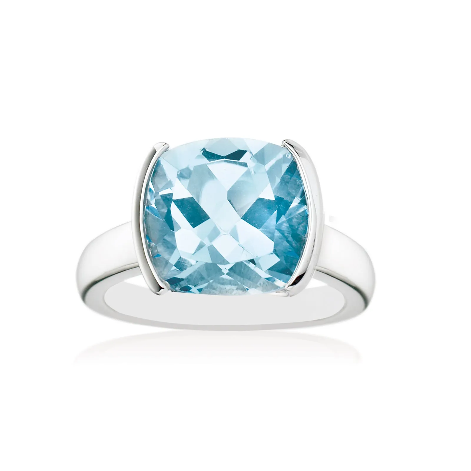 Sterling Silver Cushion Cut Blue Topaz Ring