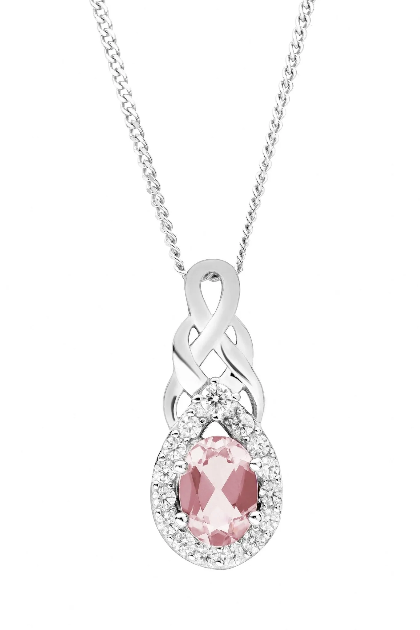 Sterling Silver Entwined Nano Morganite & Cubic Zirconia Pendant Necklace