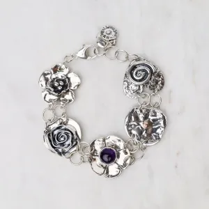 Sterling Silver Five Element Amethyst Bracelet