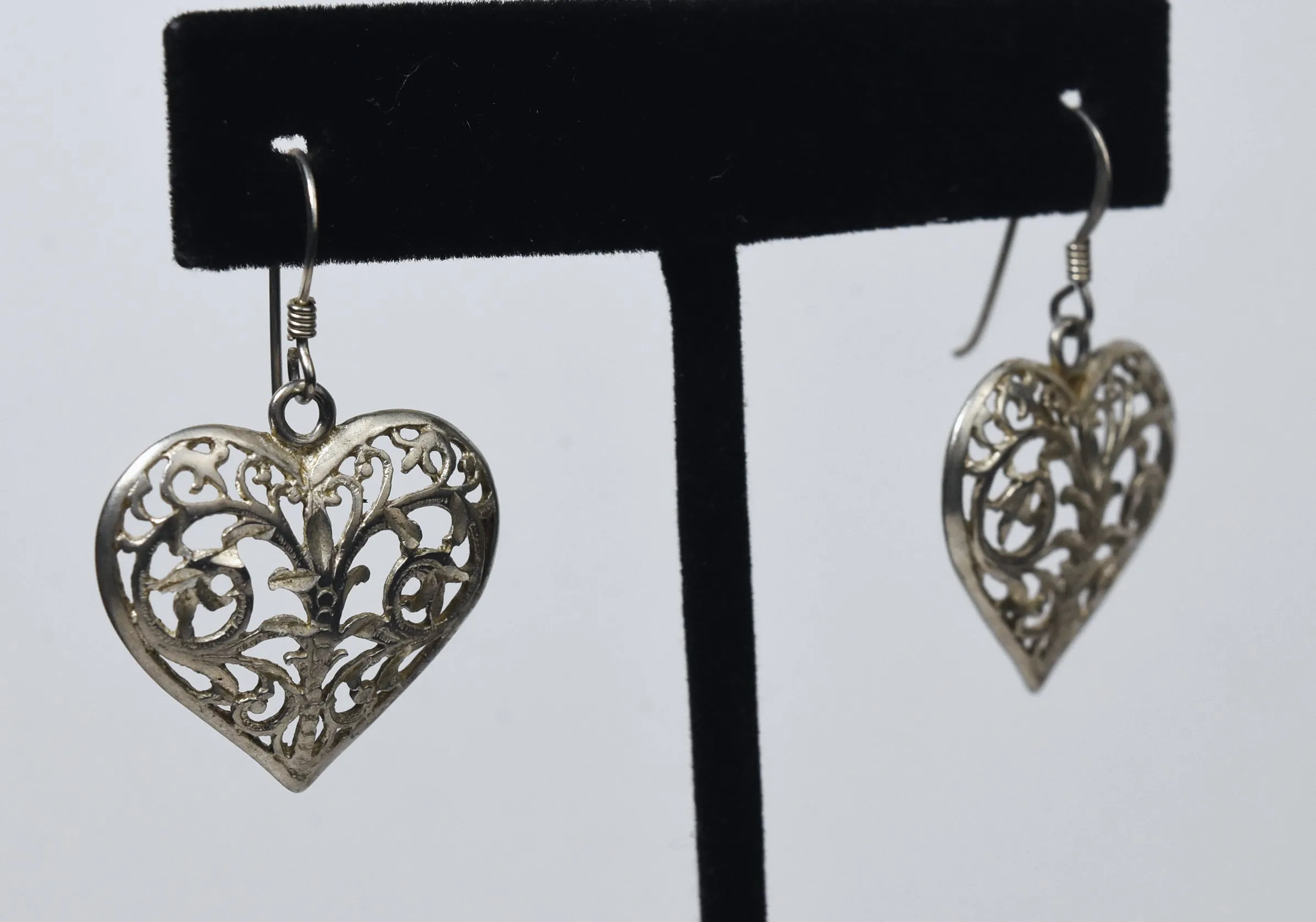 Sterling Silver Pierced Heart Design Dangle Earrings