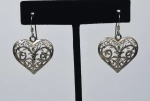 Sterling Silver Pierced Heart Design Dangle Earrings