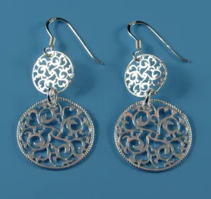 Sterling Silver Rhodium Plated Double Scroll Circle Drop Earrings (SI6634)