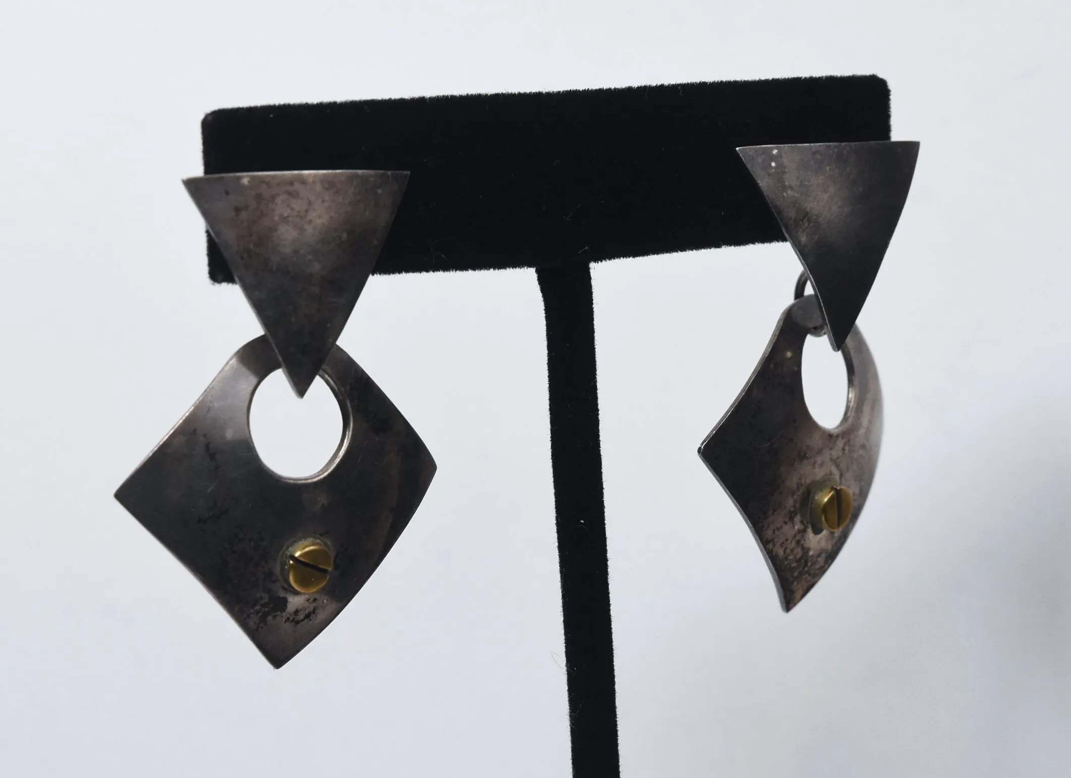 Sterling Silver Vintage Mexican Modern Design Dangle Earrings