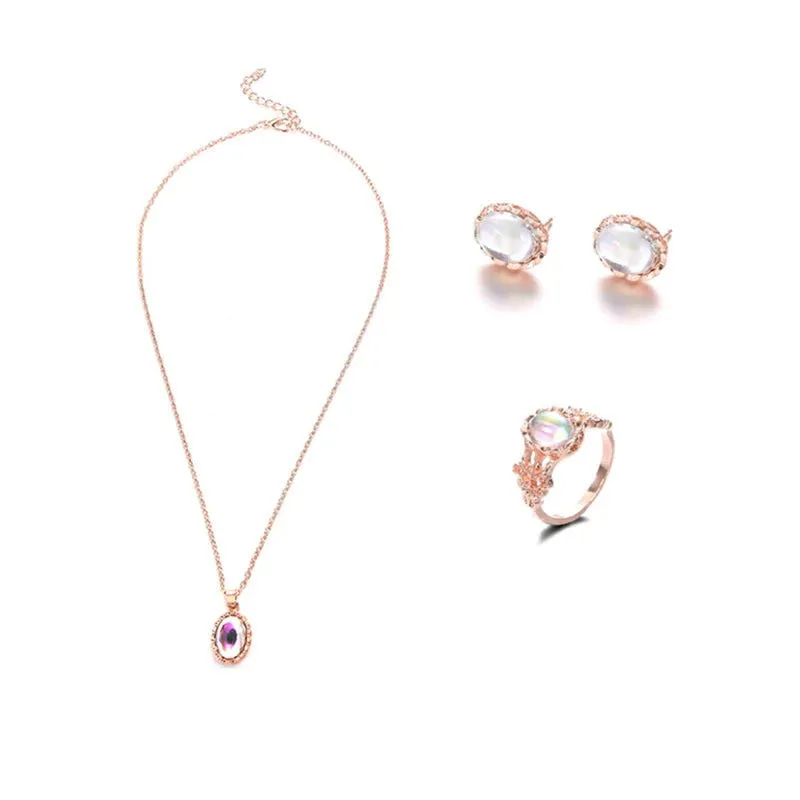 Stunning Natural Color Gemstone Ring, Necklace & Earrings Set