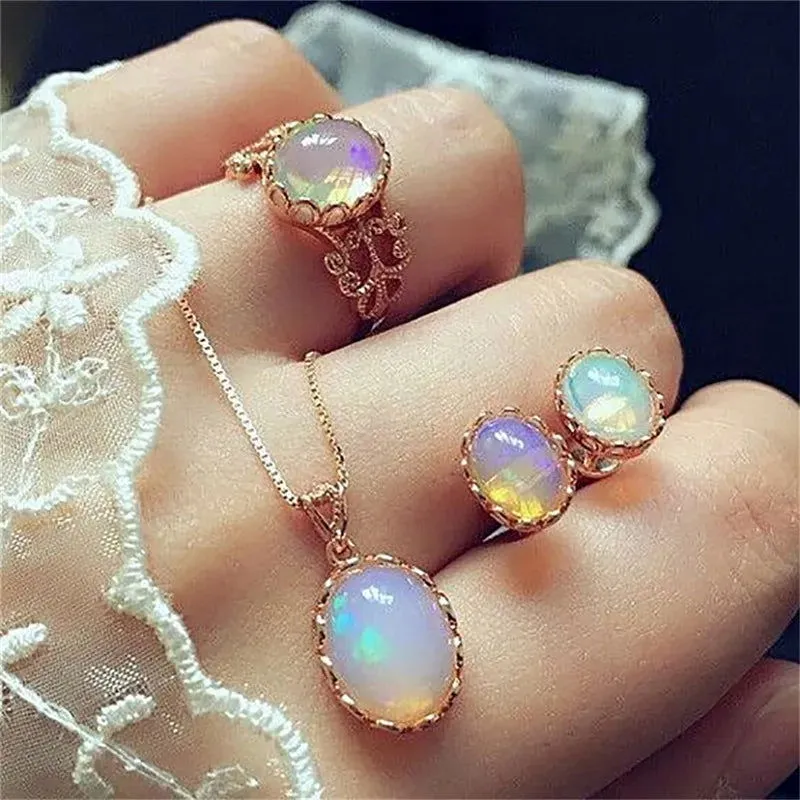 Stunning Natural Color Gemstone Ring, Necklace & Earrings Set