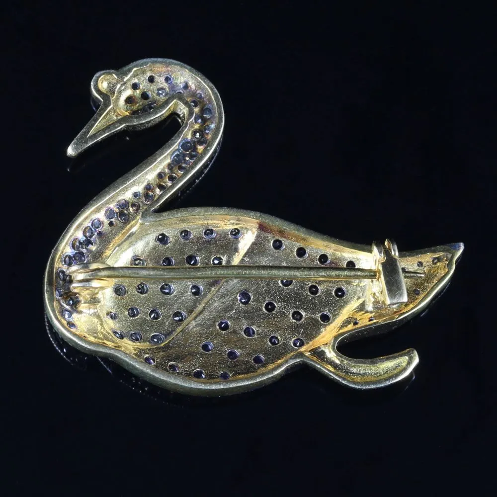 Suffragette Swan Brooch Diamond Amethyst Peridot