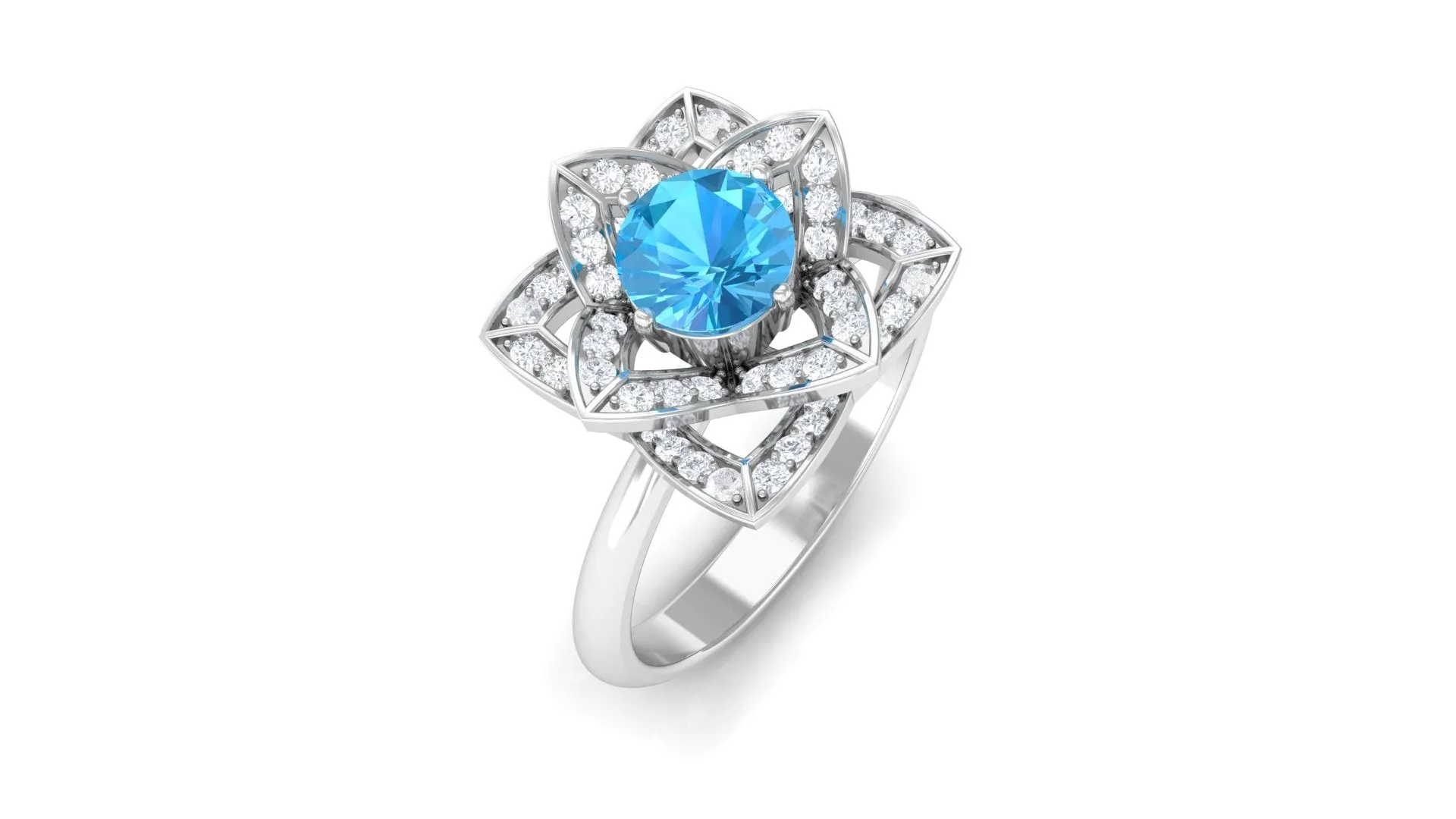 Swiss Blue Topaz and Diamond Floral Engagement Ring