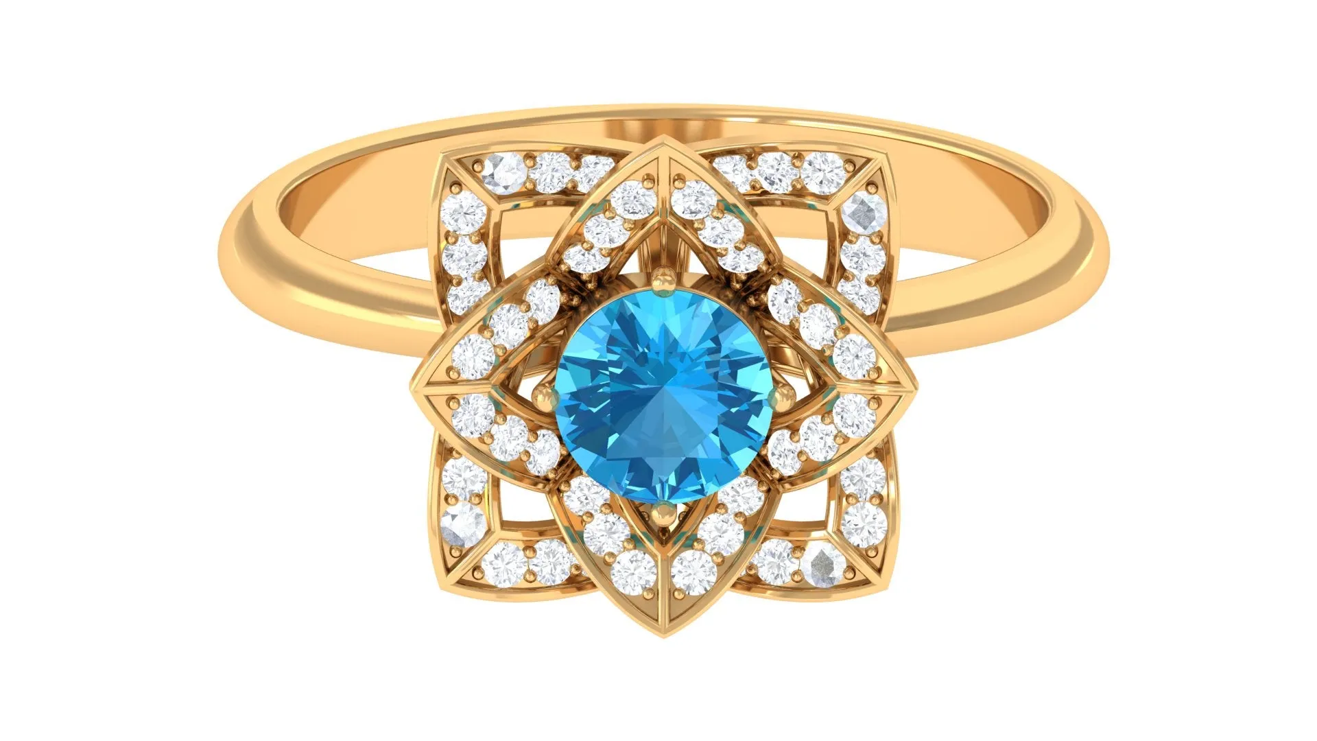 Swiss Blue Topaz and Diamond Floral Engagement Ring