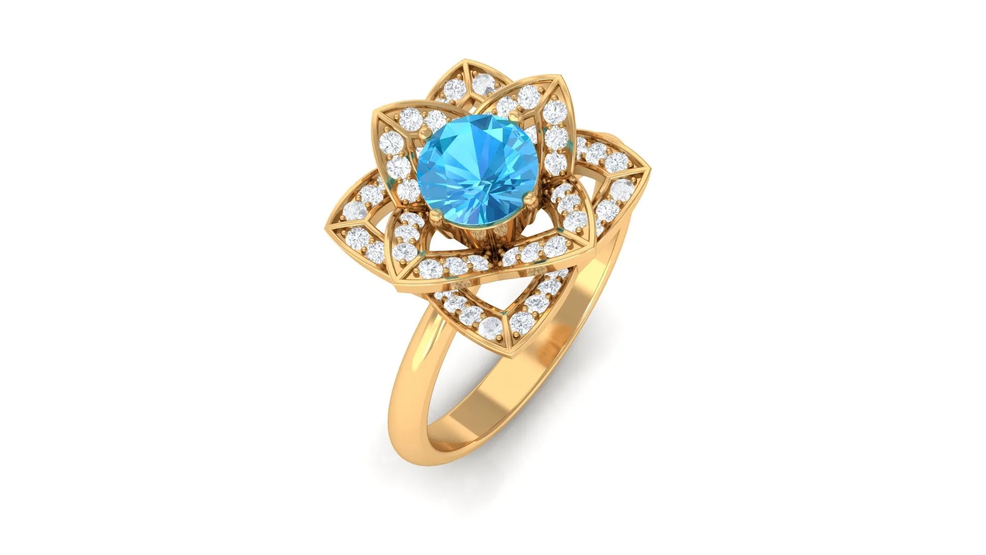 Swiss Blue Topaz and Diamond Floral Engagement Ring