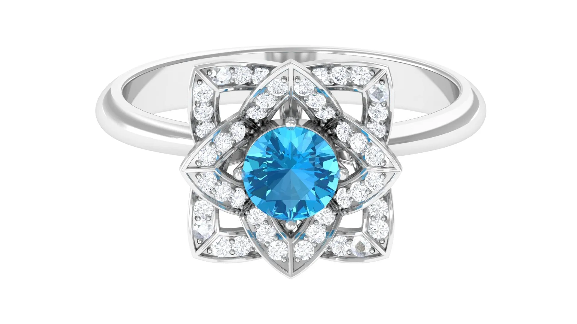 Swiss Blue Topaz and Diamond Floral Engagement Ring