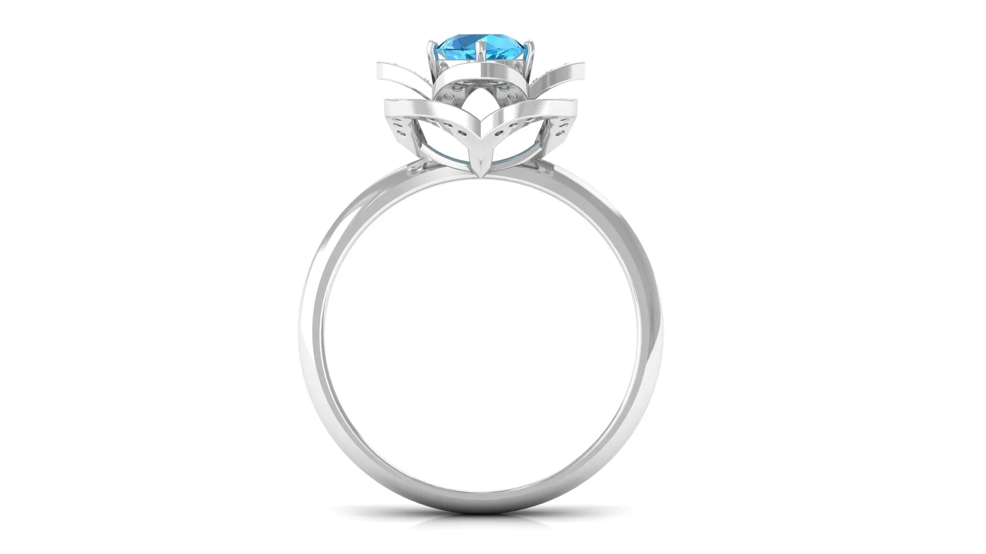 Swiss Blue Topaz and Diamond Floral Engagement Ring