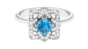 Swiss Blue Topaz and Diamond Floral Engagement Ring