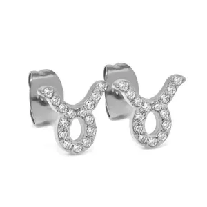 Taurus Earrings with CZ Stones - Silver