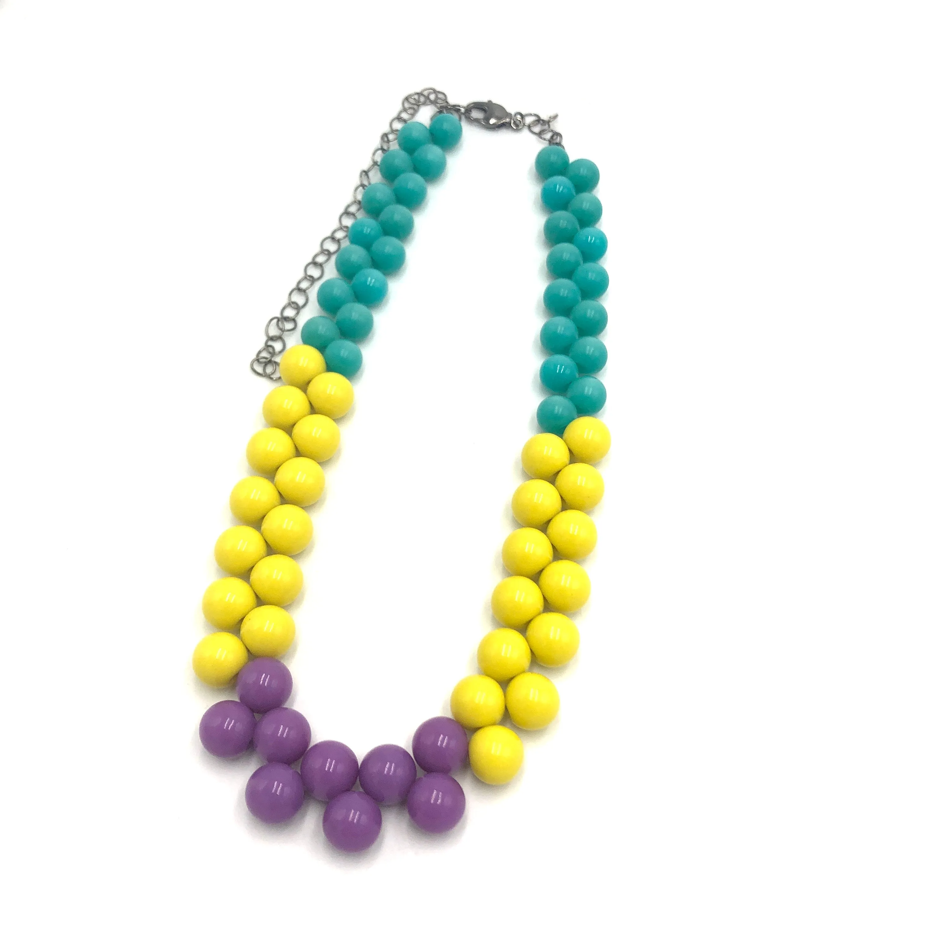 Teal & Yellow Color-Block Button Dot Necklace