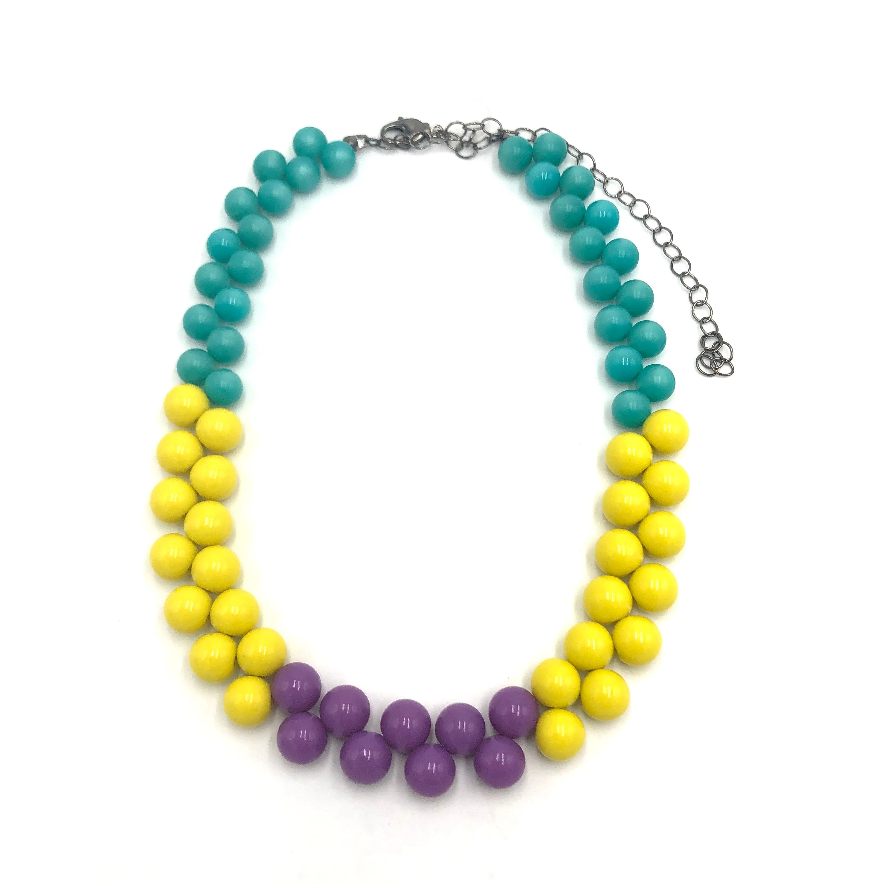 Teal & Yellow Color-Block Button Dot Necklace