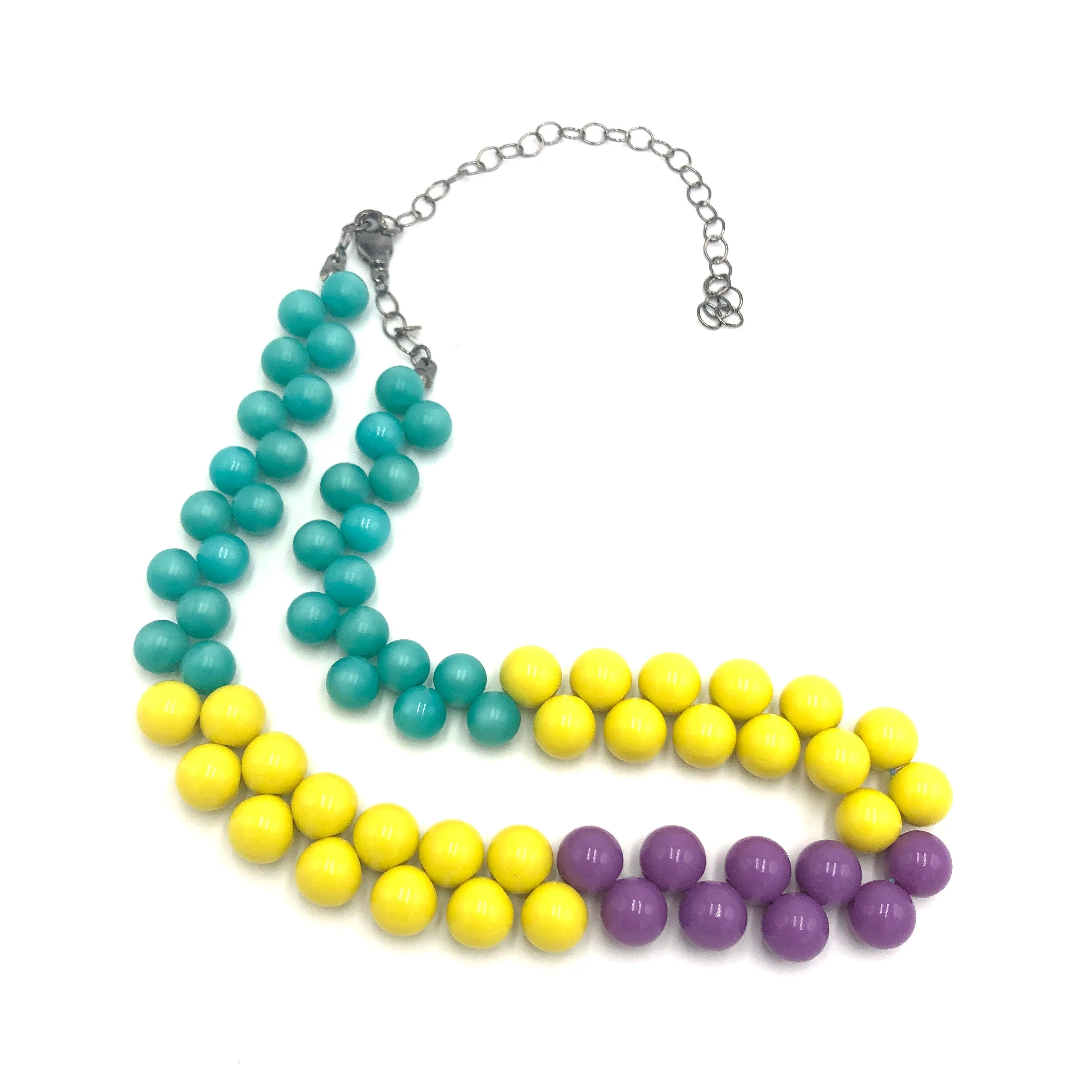 Teal & Yellow Color-Block Button Dot Necklace