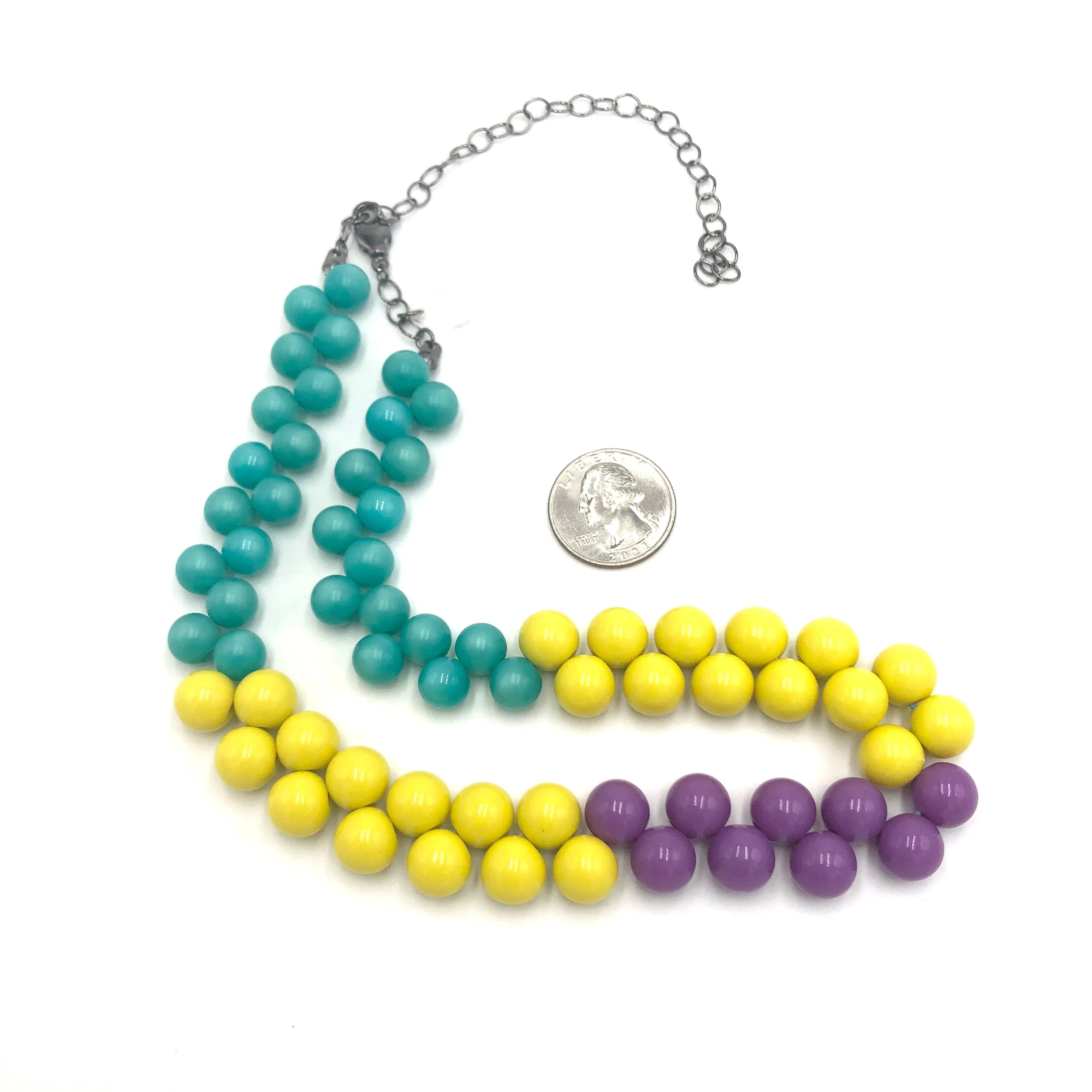 Teal & Yellow Color-Block Button Dot Necklace