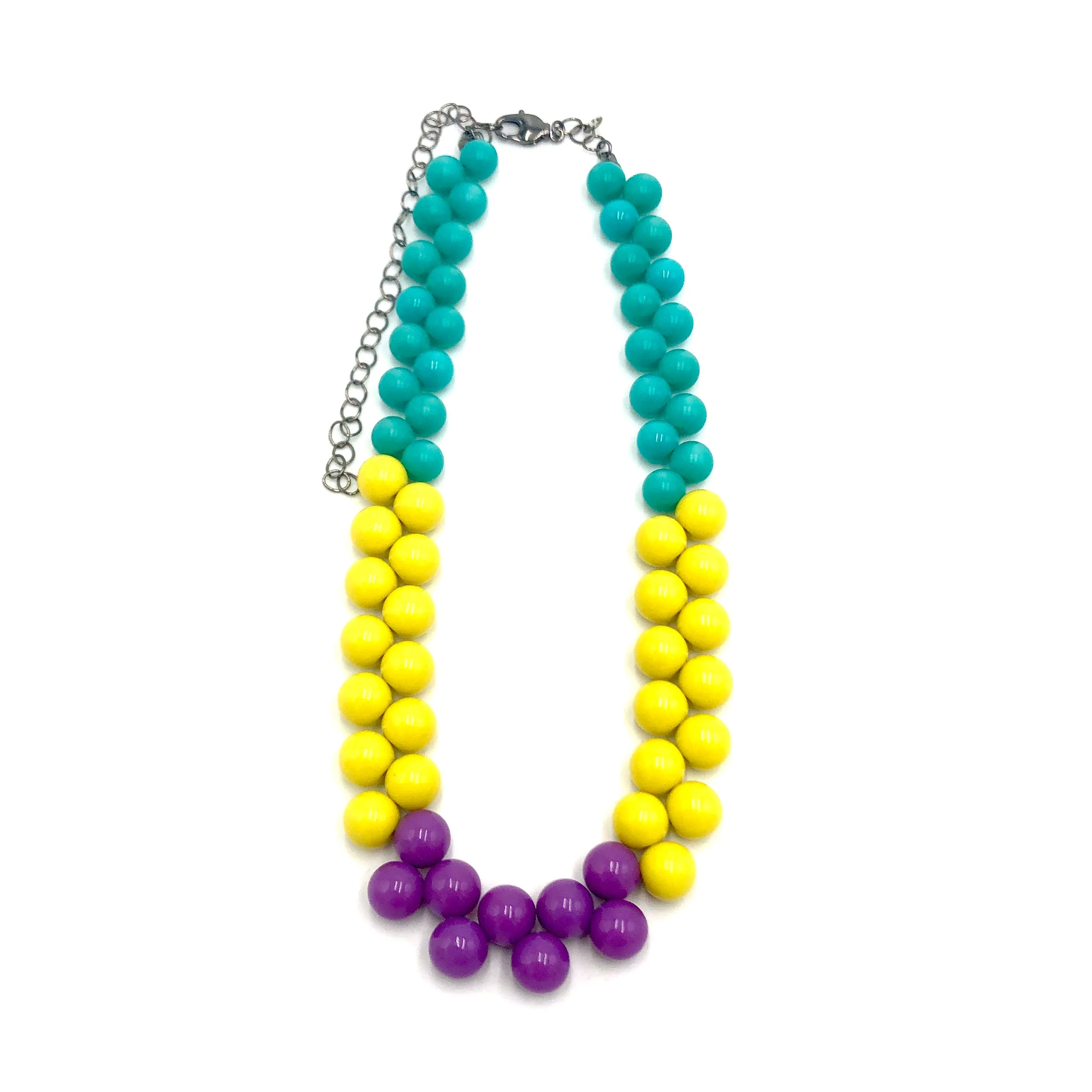 Teal & Yellow Color-Block Button Dot Necklace