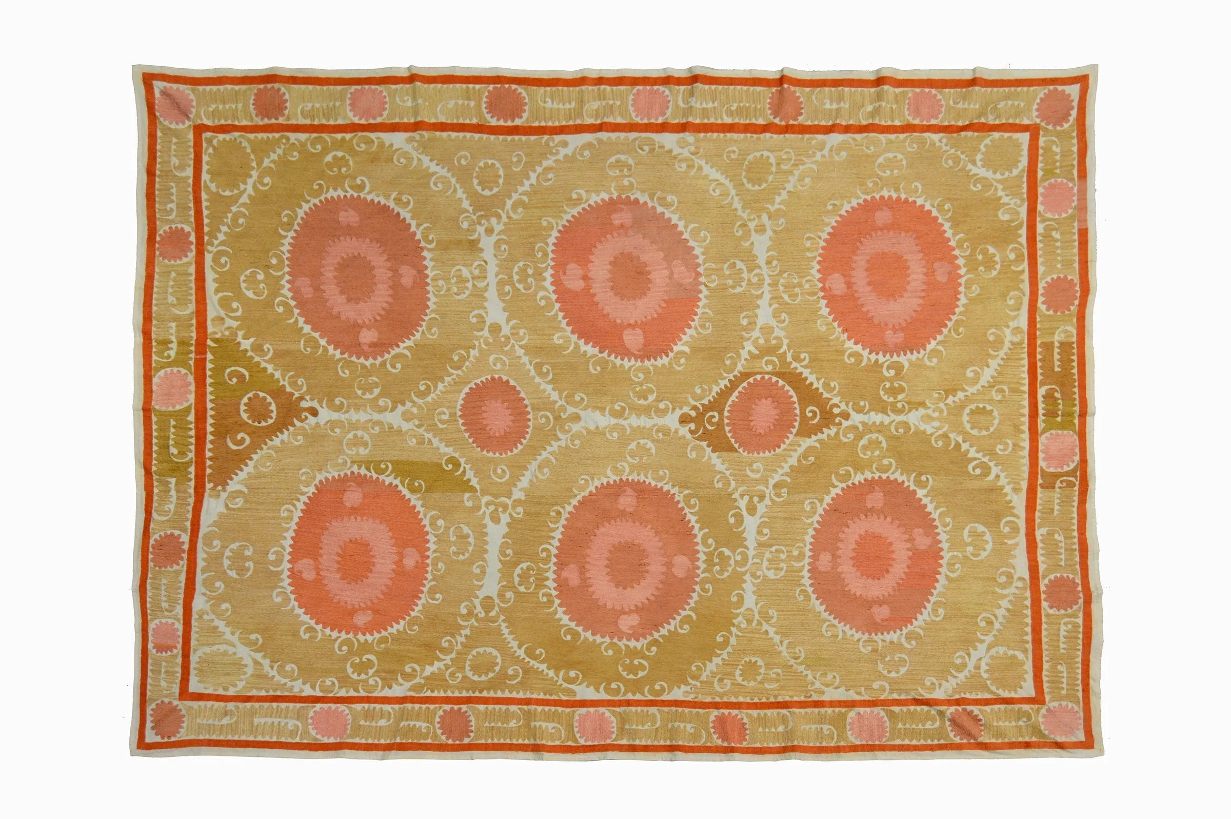 Terracotta border Suzani wall hanging or bedspread