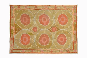 Terracotta border Suzani wall hanging or bedspread