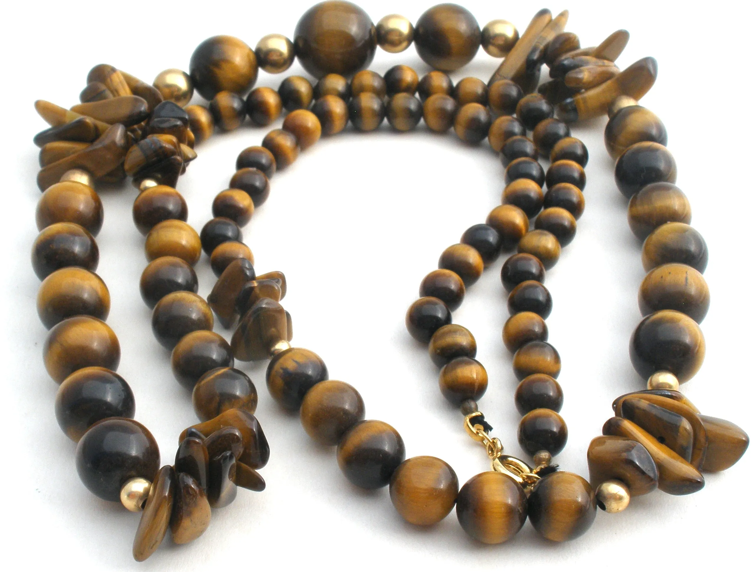 Tiger's Eye Gemstone Bead Necklace 28" Long