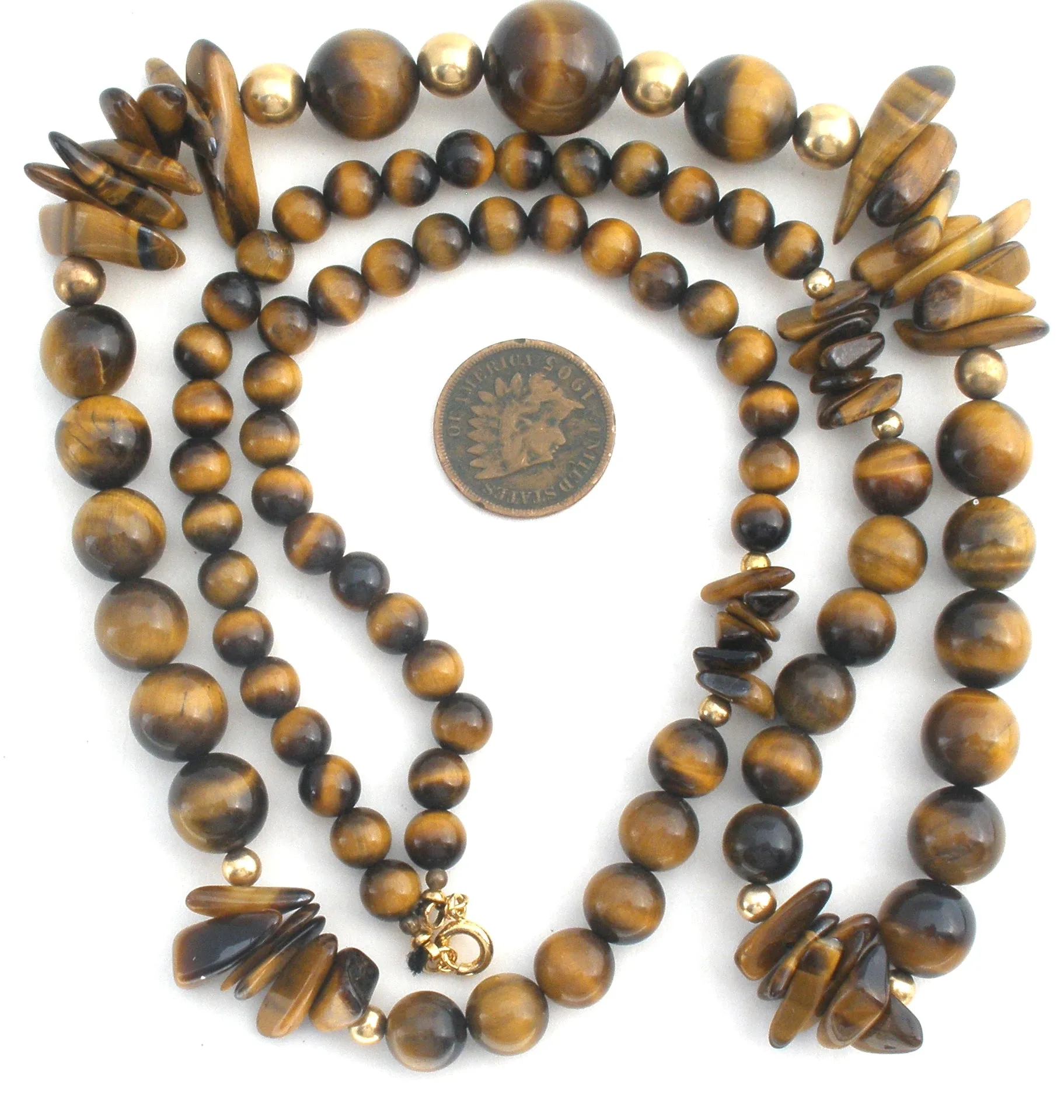 Tiger's Eye Gemstone Bead Necklace 28" Long