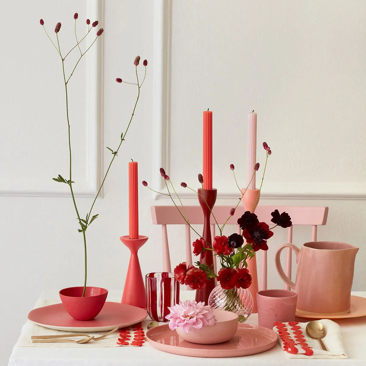 Tomato Red Table Candles (x 2)