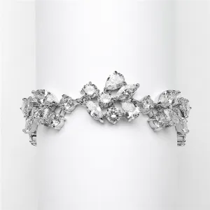 Top Selling Mosaic Shaped CZ Wedding Bracelet in Silver Rhodium - Petite Size