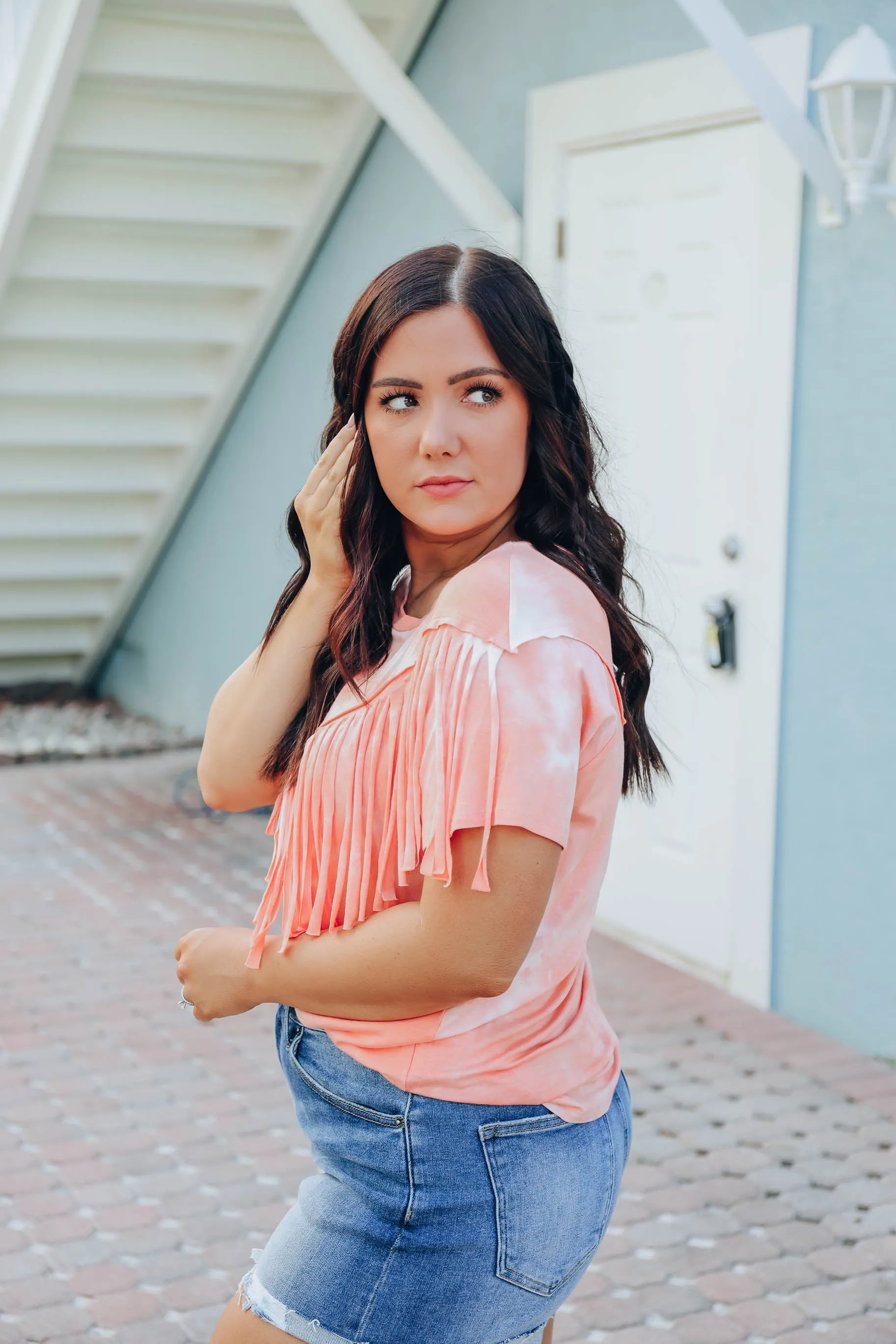 Trent Fringe Bleach Wash T-Shirt - Orange