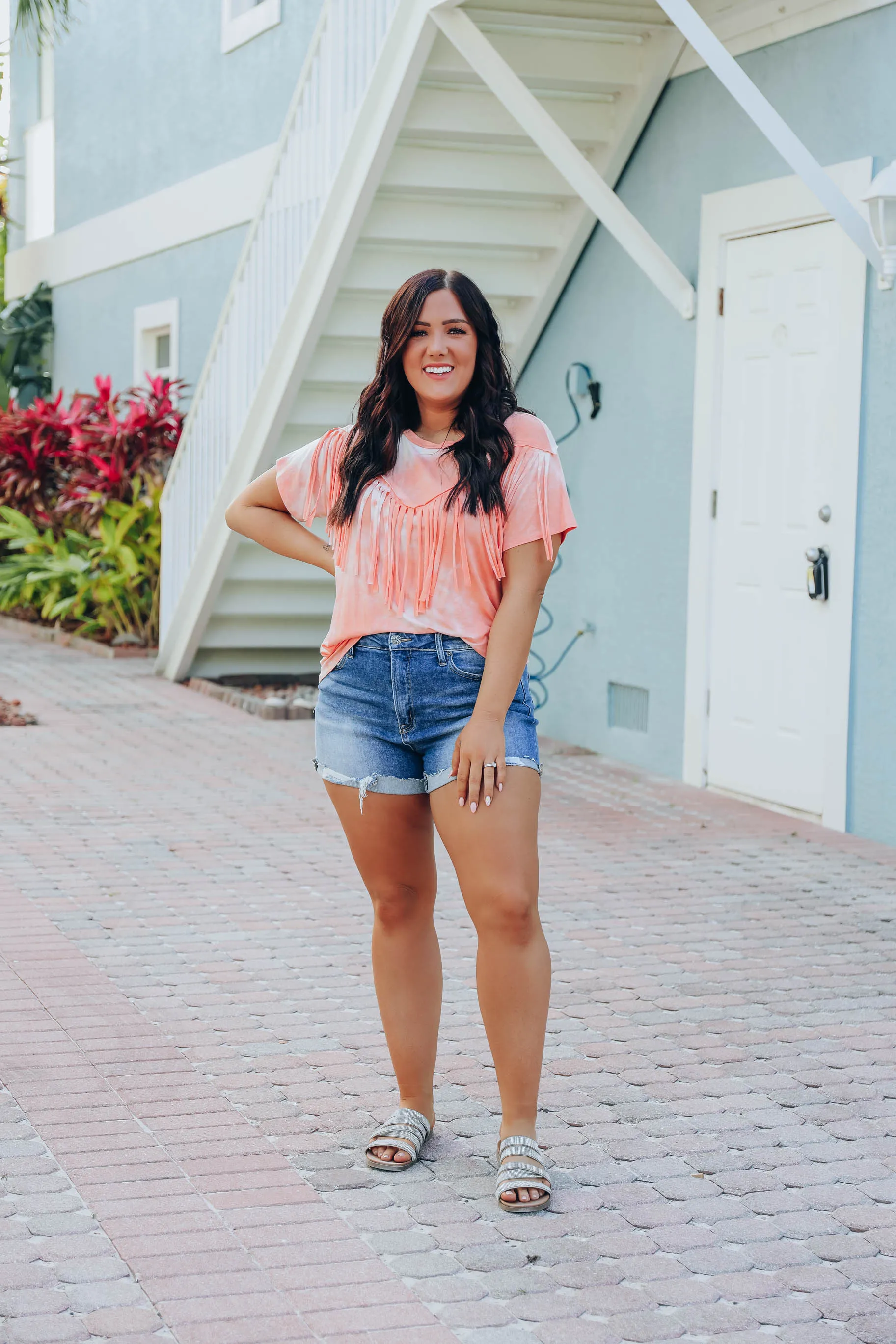 Trent Fringe Bleach Wash T-Shirt - Orange