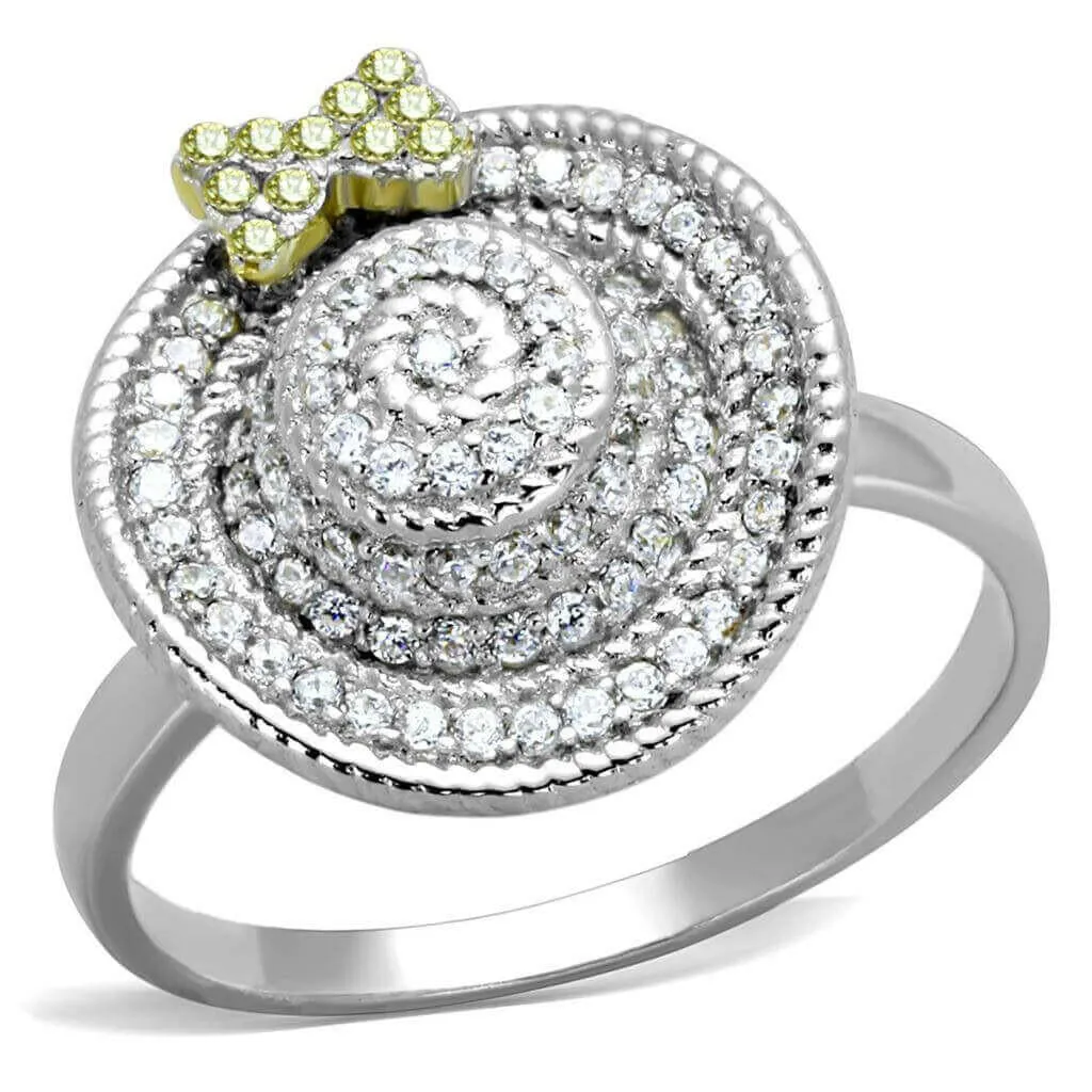 TS319 - Reverse Two-Tone 925 Sterling Silver Ring with AAA Grade CZ